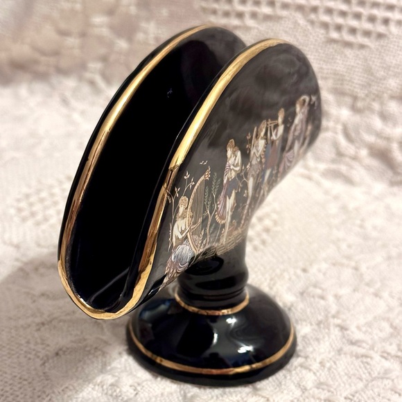 Vtg Napkin Holder Fakiolas Stamped 🤚🏽Made in GREECE Black 24K Gold Rare Find - Picture 3 of 13